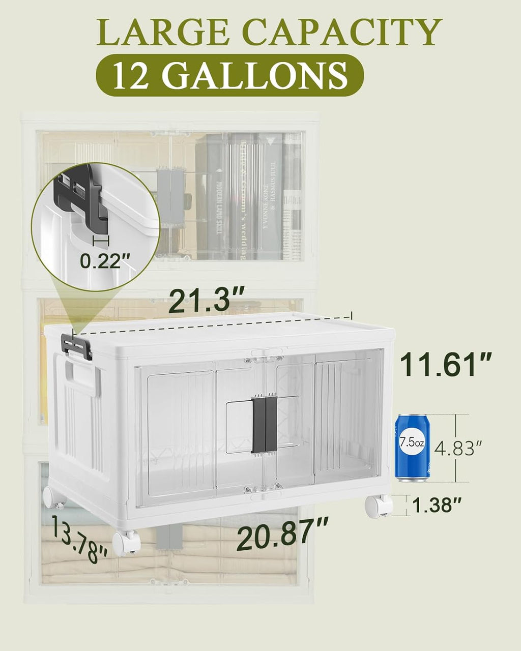 144QT Folding Storage Bins with Doors & Wheels – Stackable Lockable Organizer, 3-Pack