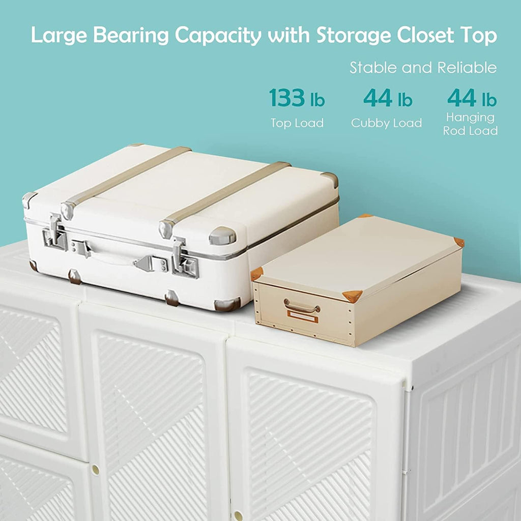 Portable Foldable Wardrobe Closet with Cubby Storage, Hanging Rods & Magnetic Doors – Easy Assemble Clothing Organizer