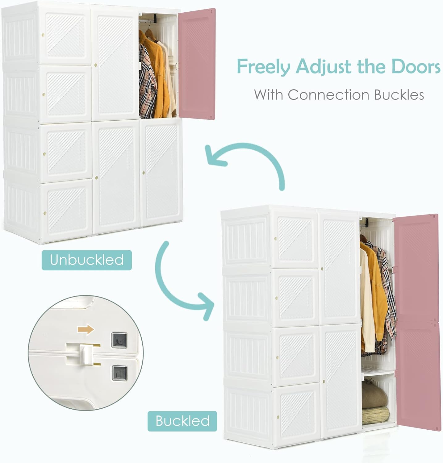 Portable Foldable Wardrobe Closet with Cubby Storage, Hanging Rods & Magnetic Doors – Easy Assemble Clothing Organizer