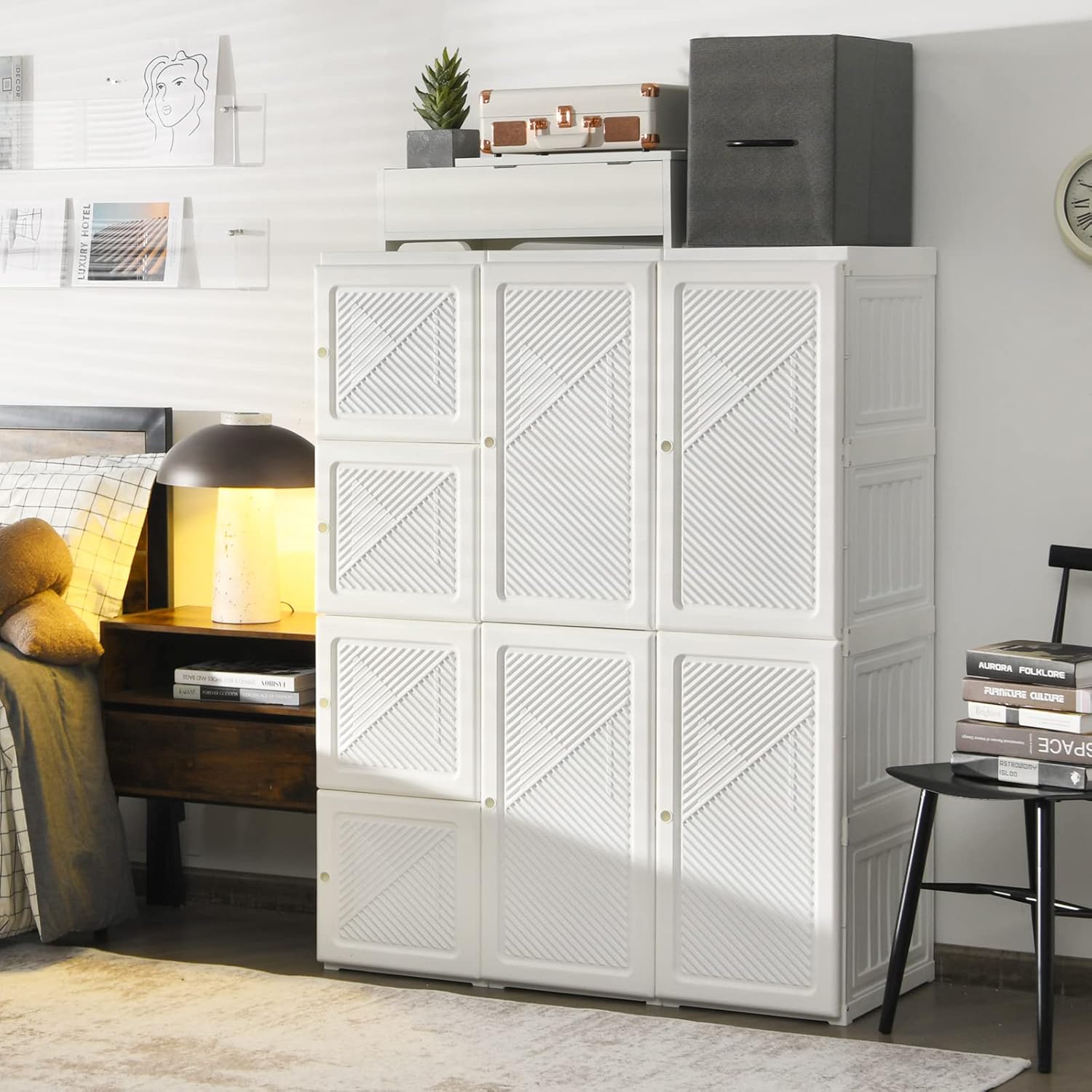 Portable Foldable Wardrobe Closet with Cubby Storage, Hanging Rods & Magnetic Doors – Easy Assemble Clothing Organizer