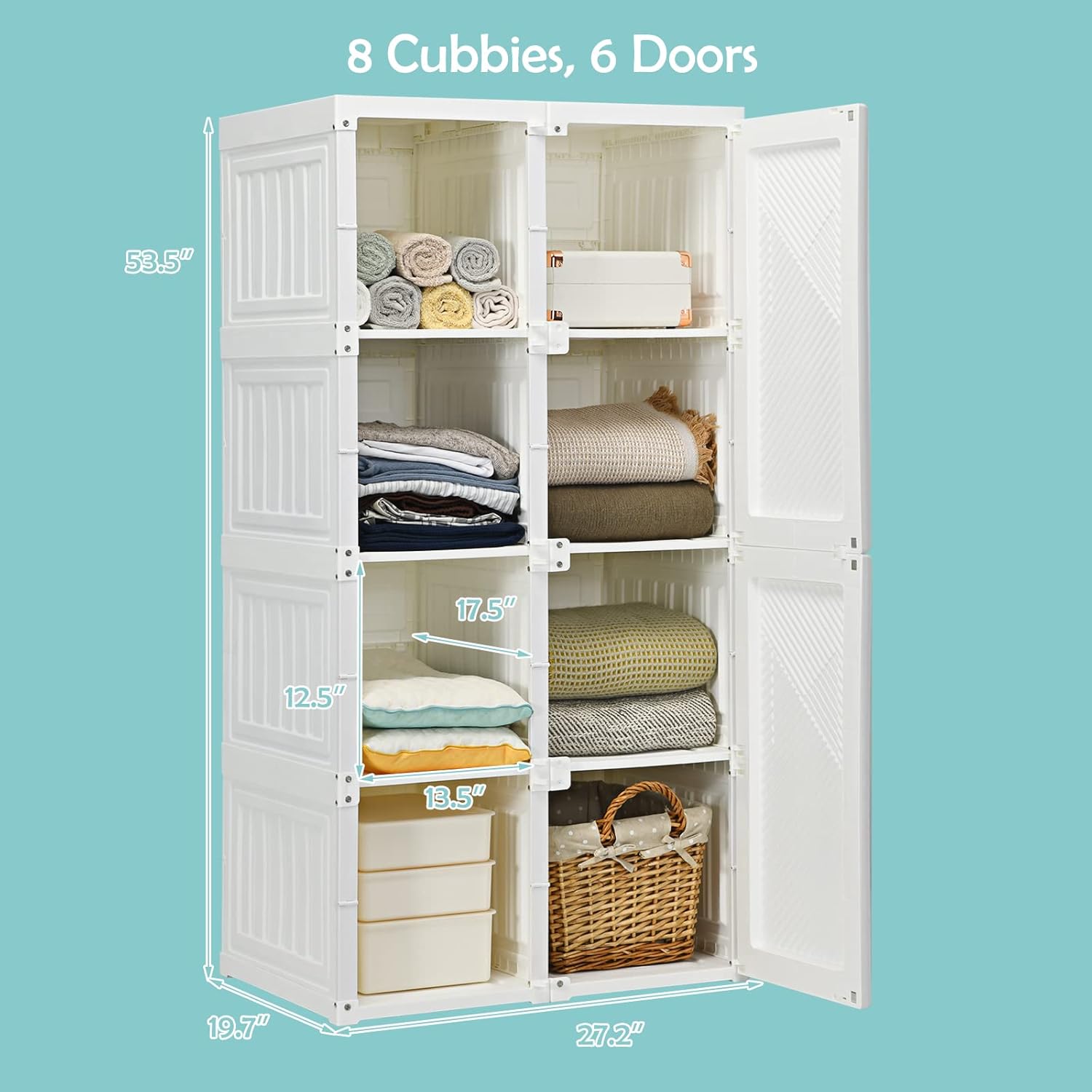 Portable Foldable Wardrobe Closet with Cubby Storage, Hanging Rods & Magnetic Doors – Easy Assemble Clothing Organizer