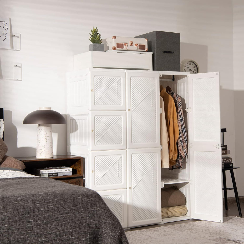 Portable Foldable Wardrobe Closet with Cubby Storage, Hanging Rods & Magnetic Doors – Easy Assemble Clothing Organizer