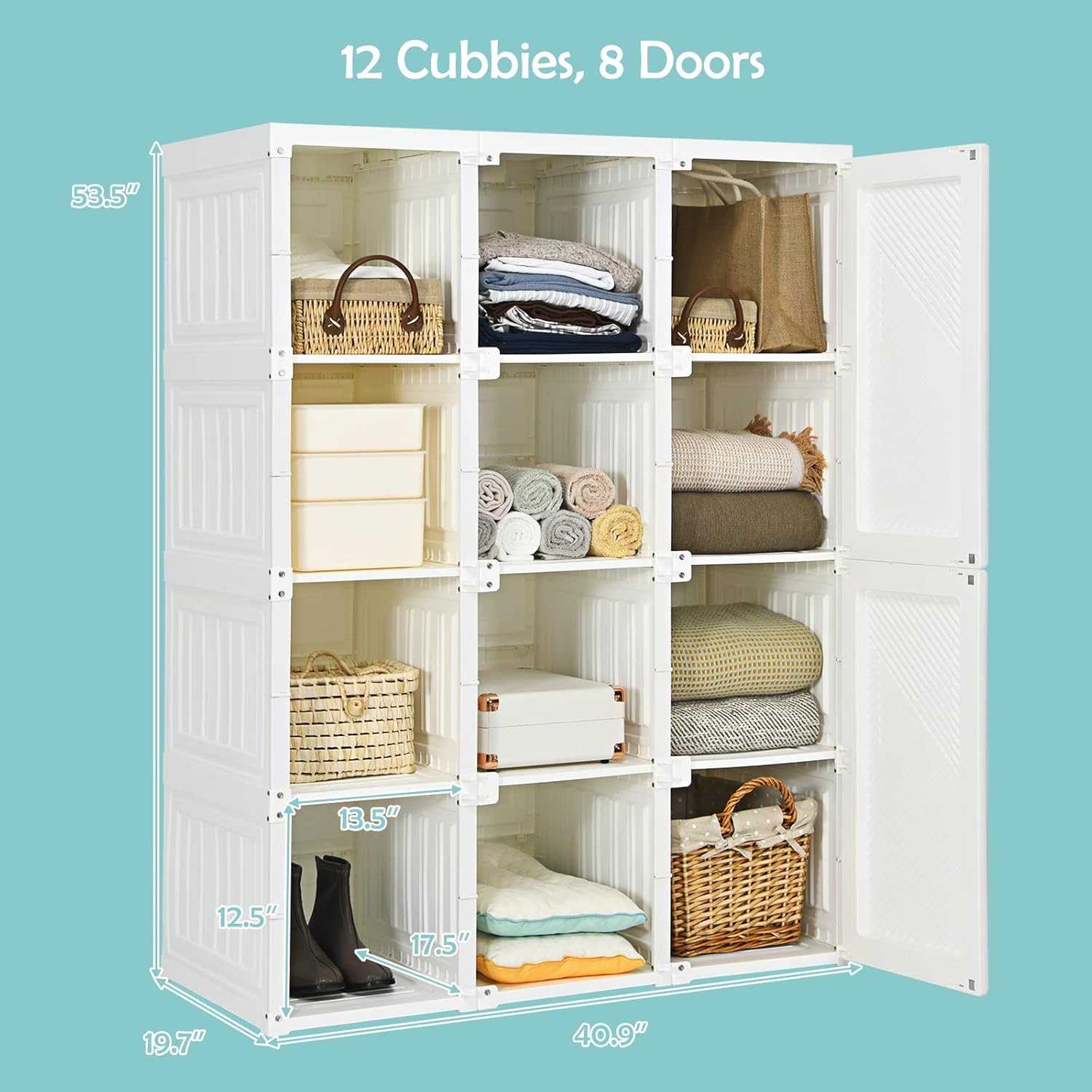 Portable Foldable Wardrobe Closet with Cubby Storage, Hanging Rods & Magnetic Doors – Easy Assemble Clothing Organizer
