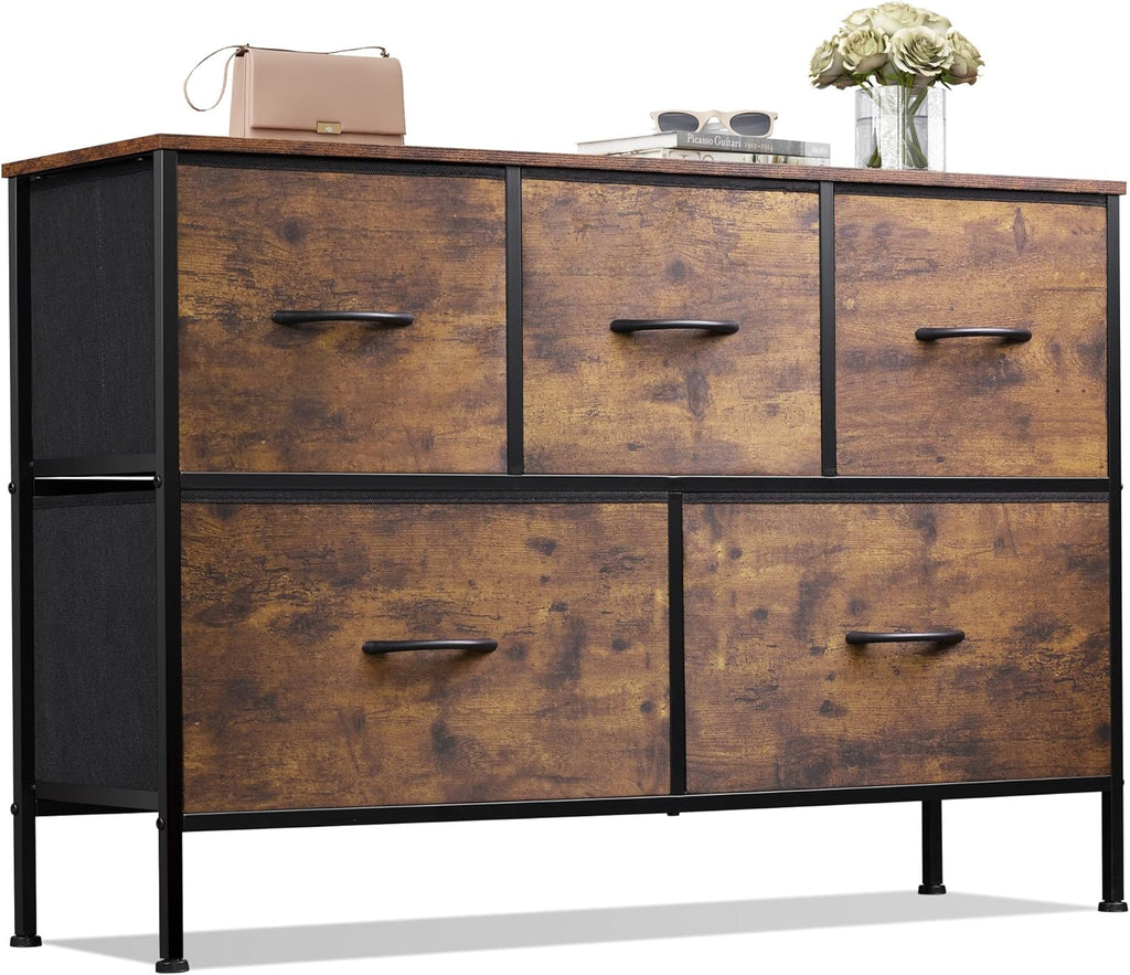 5-Drawer Fabric Dresser – Bedroom & Closet Storage Organizer, Rustic Brown