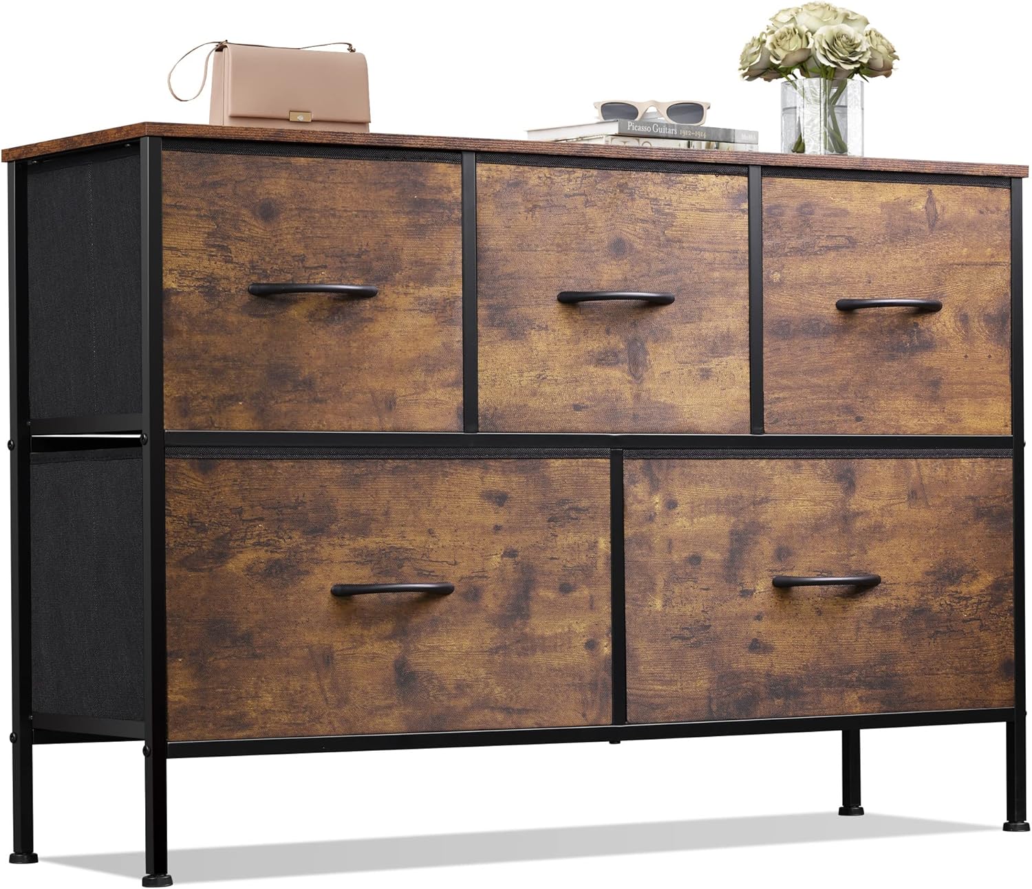 5-Drawer Fabric Dresser – Bedroom & Closet Storage Organizer, Rustic Brown