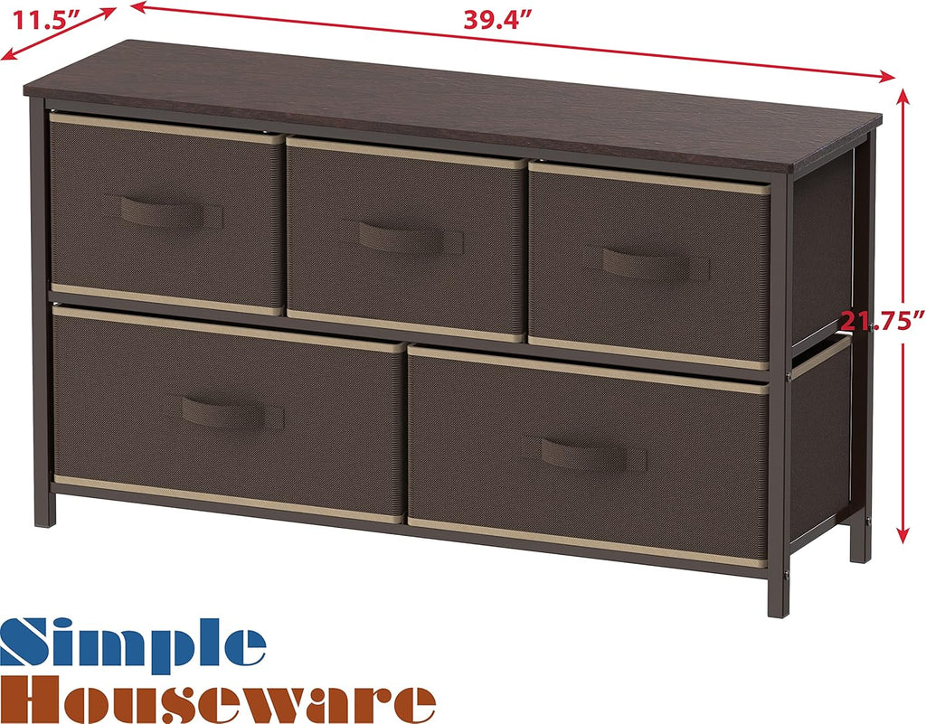 5-Drawer Wide Dresser – Fabric Storage Organizer for Bedroom, Brown