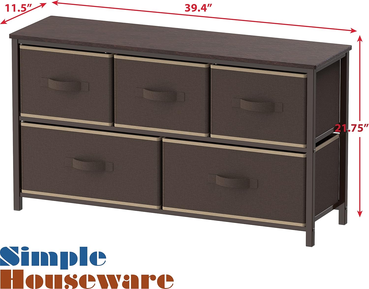 5-Drawer Wide Dresser – Fabric Storage Organizer for Bedroom, Brown