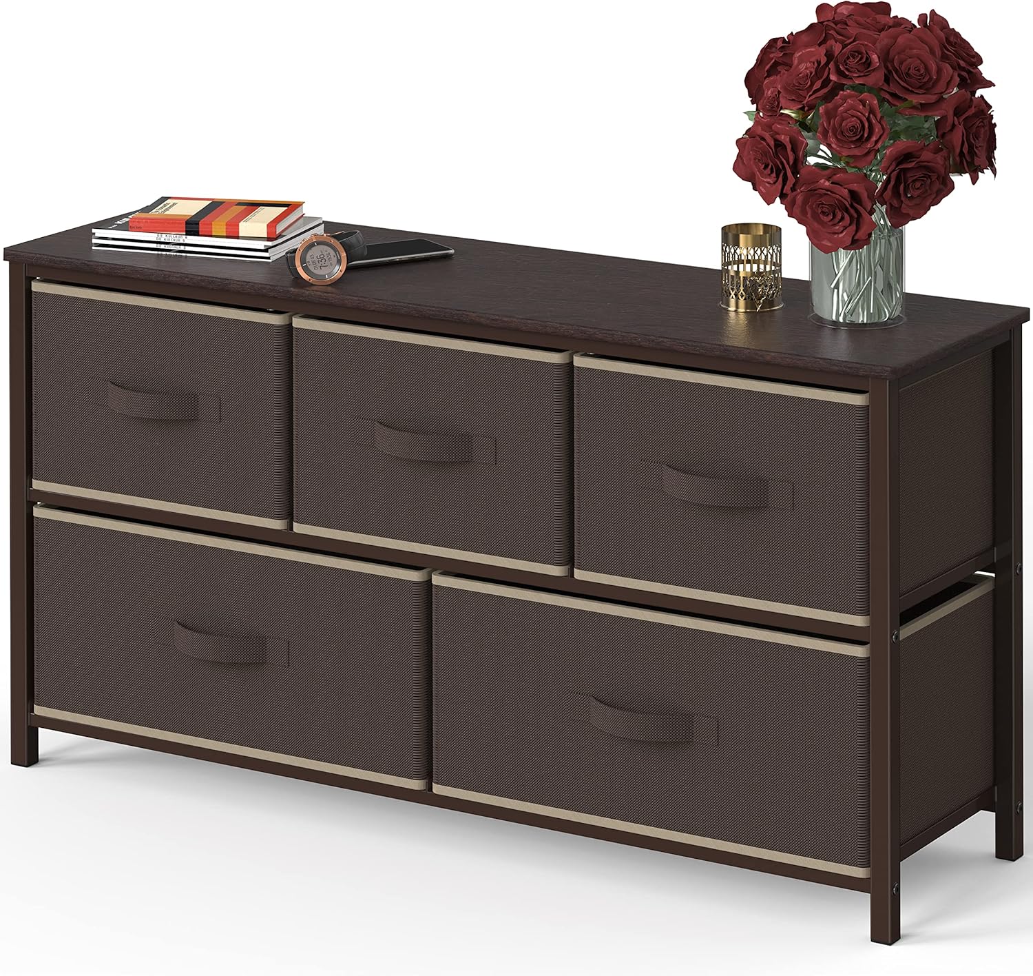 5-Drawer Wide Dresser – Fabric Storage Organizer for Bedroom, Brown