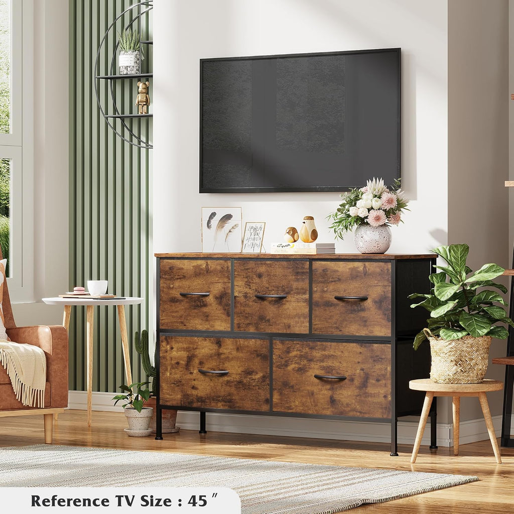 5-Drawer Fabric Dresser – Bedroom & Closet Storage Organizer, Rustic Brown
