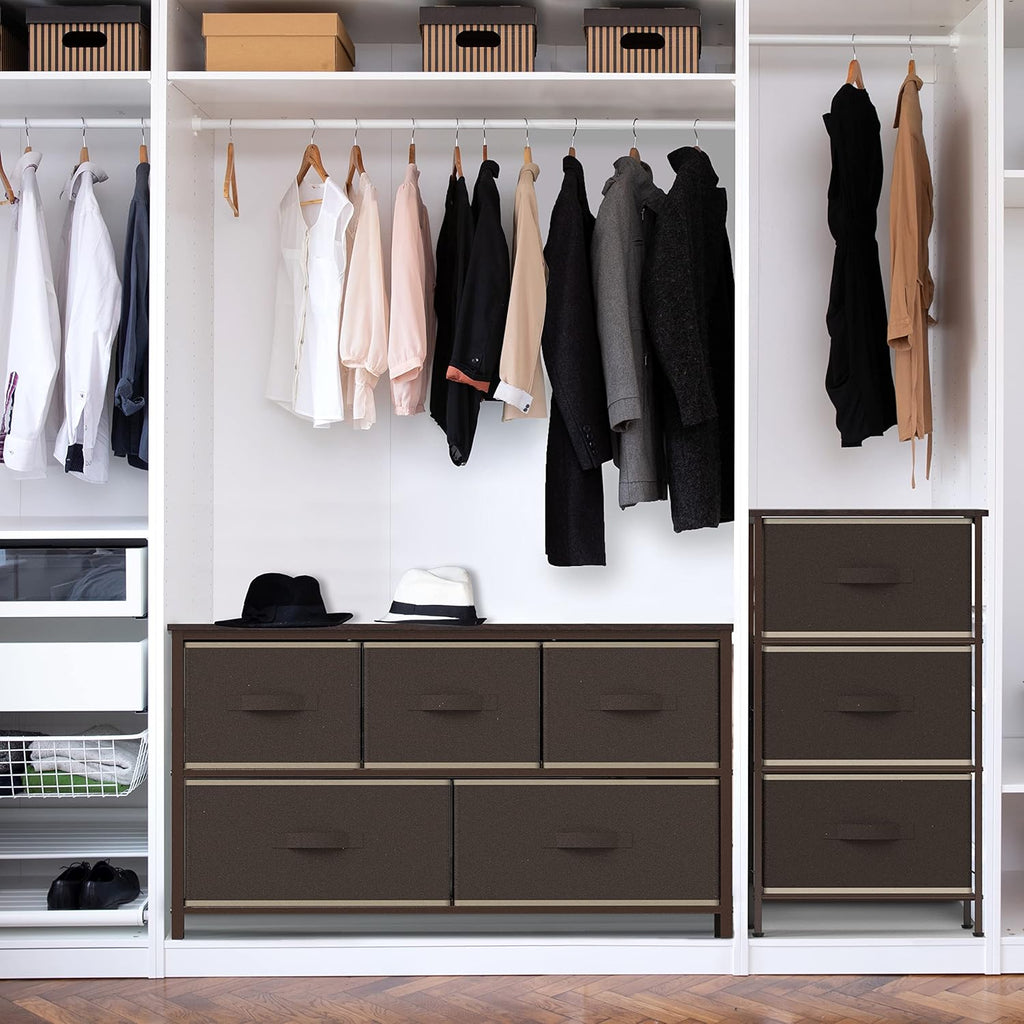 5-Drawer Wide Dresser – Fabric Storage Organizer for Bedroom, Brown