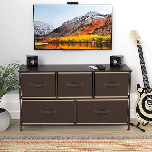 5-Drawer Wide Dresser – Fabric Storage Organizer for Bedroom, Brown