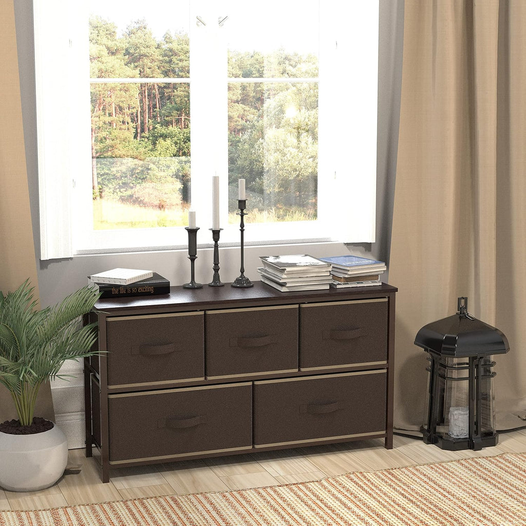 5-Drawer Wide Dresser – Fabric Storage Organizer for Bedroom, Brown