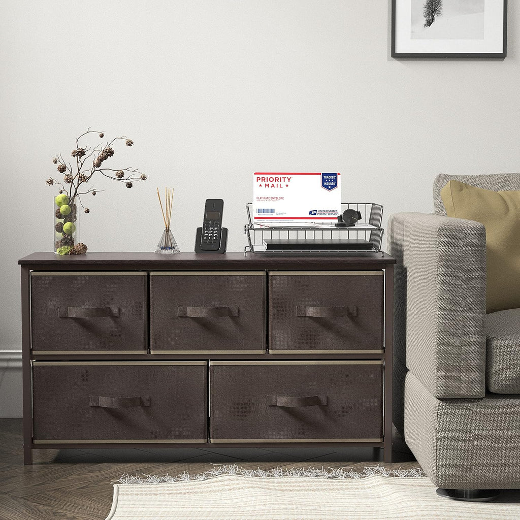 5-Drawer Wide Dresser – Fabric Storage Organizer for Bedroom, Brown